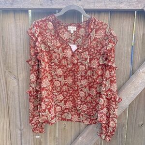 Wonderly Red Floral Ruffle Long-Sleeve Blouse